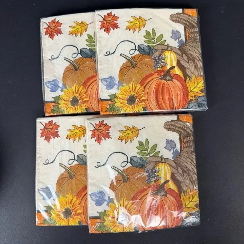 3 Packs Small Paper Plates, 4 Packs Paper Luncheon Napkins-Fall/Thanksgiving-NEW
